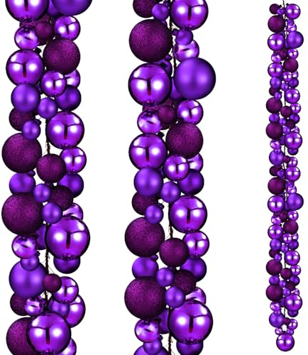 Yuxung 2 Stück 1,8 m Weihnachtskugel-Girlande, lila | Christbaumkugel-Dekoration, bruchsichere Ornamente für Weihnachten, drinnen und draußen, Kamindekoration