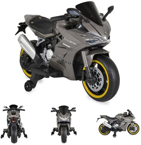 Moni Kinder Elektromotorrad Surfer Stützräder Fußstütze Bluetooth MP3-Ausgang grau