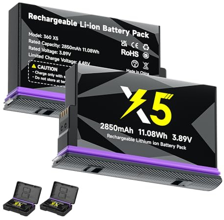 CITYORK [2er-Pack] 2850mAh Ersatz Akku für .Insta-360. X5 Sportkamera Akku Battery, Wiederaufladbare Akku-Set für .Insta-360. X5 Kamera Zubehör, Lange Laufzeit [Mit Schwarz feiner Verpackung Gehäuse]