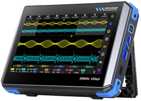 Oscilloscopio 4 in 1, oscilloscopio portatile da 1 GSa/s con larghezza di banda di 350 MHz, analizzatore di spettro da 200 K-350 M, generatore di segnali multifunzionale, 2 canali, 16 bit