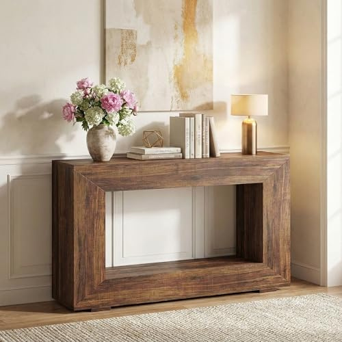 Lailang 120cm Konsolentisch, Eingangstisch Wohnzimmer, Ablagetisch Schmal, Konsole Holz, Hoher Tisch, 120 x 30 x 84 cm, Vintage Braun
