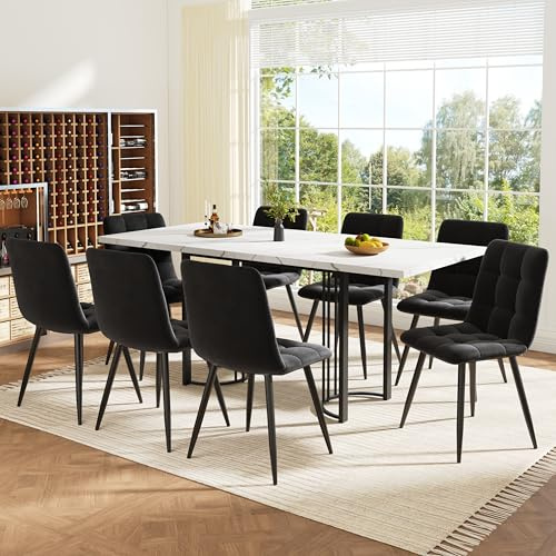 BXEYXE Essgruppe (9-TLG). Ausziehbares Esstischset für 8 Personen.140×80 Esstisch mit 8 Esszimmerstühlen.Gestell aus Metall Rechteckiger Esstisch. Esstischstühle aus schwarzem Samt. Esszimmer-Set
