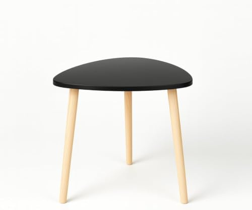 INDE MOBLEKIT | Mesa Auxiliar Madera Negra 48 cm con 3 Patas, Mesita Auxiliar Salón Dormitorio, Mesa de Noche Estilo Nórdico para Sofá, Cama o Rincón, Mesas Auxiliares para Hogar Moderno
