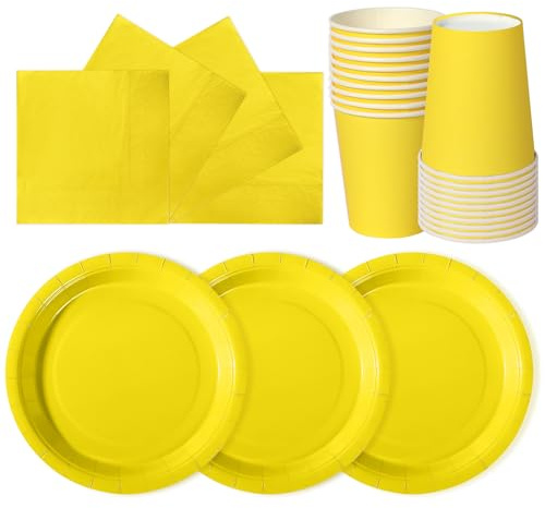hailstones Giallo 72 Pezzi Stoviglie di Carta per Compleanno Bambini: Piatti, Bicchieri, Tovaglioli - 24 Ospiti