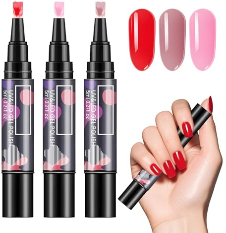 3 PCS 3 In 1 Nail Polish Pens with 3 Colors,Quick Dry Gel Nail Polish Pens Easy Application Durable for at Home Manicure and DIY Design