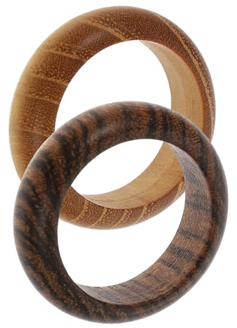 SHOWERORO Anelli in Legno Donna 2 Pezzi Set, Anello Decorativo Vintage Leggero in Legno di Striato e Sandalo Dorato, Gioielli Pratici per Feste, Anniversari e Uso Quotidiano