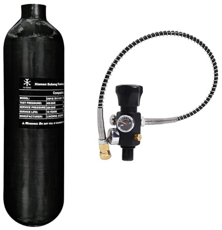 TUXING Depósito de aire de fibra de carbono, 1,1 l, 67 cu, 4500 psi, botella de gas PCP HPA, botella de buceo para pistolas PCP, rosca M18 x 1,5
