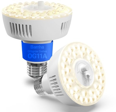 Barrina Pflanzenlampe Vollspektrum, E27 Grow Light für Zimmerpflanze, 2er | 4000K, Hohe PPFD 539 μmol/s/㎡ at 20cm, Orbgrow OG11A 2x11W Grow lampe, Dimmfunktion, 4/8/12h Timer, für Saatgut Blattgemüse