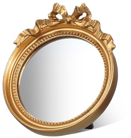 Aysatogc Vintage Dekorativer Spiegel mit goldfarbenem Rahmen Hängespiegel Wandspiegel Hängespiegel Kleiner Ovaler Wandspiegel 12 x 10,5 cm, Gold