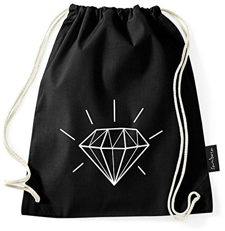 Über 60 Sprüche & Designs auswählbar/WhyKiki Turnbeutel mit Spruch/Beutel: Schwarz/Rucksack/Jutebeutel/Sportbeutel/Hipster, Bag:Diamond