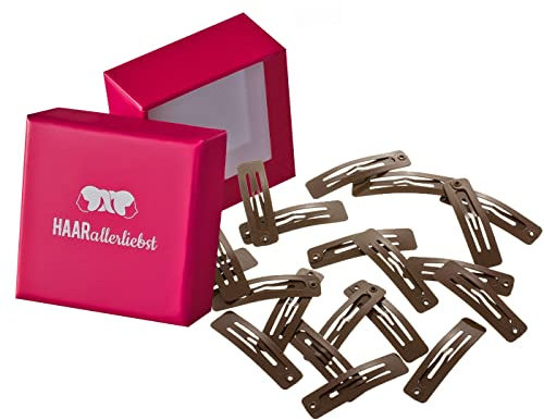 Haarallerliebst Haarspangen klein & rechteckig für Kinder & Damen – 20 Stück in Braun (3,9 cm) inkl. Aufbewahrungsbox pink – Ideal für dünnes & blondes Haar