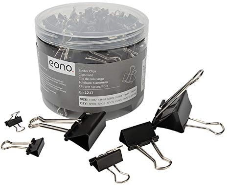 Eono Black Binder Clips, 100pcs Assorted Size Foldback Metal Binder Paper Clamps for Paperwork, Extra Small Medium Large 6 Sizes - 51mm, 41mm, 32mm, 25mm, 19mm, 15mm
