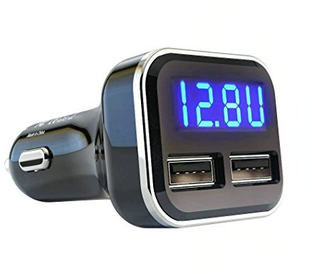 Jebsens 4.8A 24W Dual USB Car Charger Volt Meter Car Battery Monitor with LED Voltage & Amps Display, Cigarette Lighter Adapter, USB Cigarette Lighter Adapter, Compatible for iPhone 15/15 Pro Max