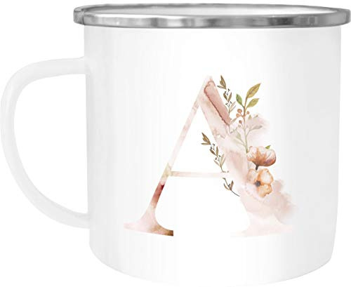 Autiga Emaille Tasse Becher Buchstaben-Tasse (style_variation) Alphabet Monogram Zeichen Tasse mit Buchstabe Weiss-metall unisize