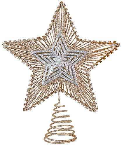 Ornativity Weihnachtsbaumspitze mit Glitzerstern – Rotgold und Silber Bethlehem Stern Ornament