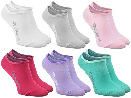 Rainbow Socks - Donna Uomo - Colorato Calzini Invisibili Calze Invisibili Corti - 6 Paia - Bianco Grigio Rosa Fucsia Viola Aquamarina - Taglia 38-40
