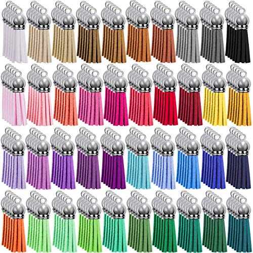 Duufin 200 Stück Quasten Anhänger Leder Mini Quasten Anhänger für DIY Basteln, 40 Farben