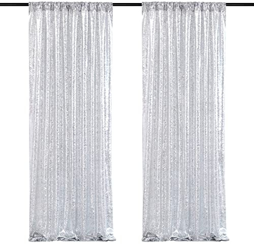 Lot de 2 Panneaux de Toile de Fond à Paillettes argentées de 0,6 x 2,4 m pour Photographie, Anniversaire, Mariage, Noël