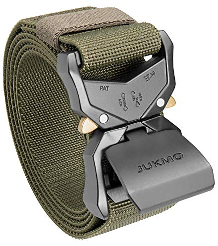 JUKMO Taktischer Gürtel, Militär Wandern 3,8cm Arbeit Gürtel mit Schwere Schnellverschluss Schnalle (Grün, 125cm)