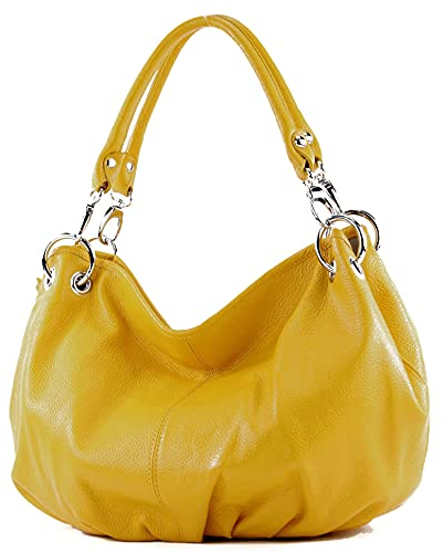 modamoda de IT40 Damen Leder/Nappaleder Schultertasche Hobo Bag handmade in Italy, Farbe:Sonnengelb Leder