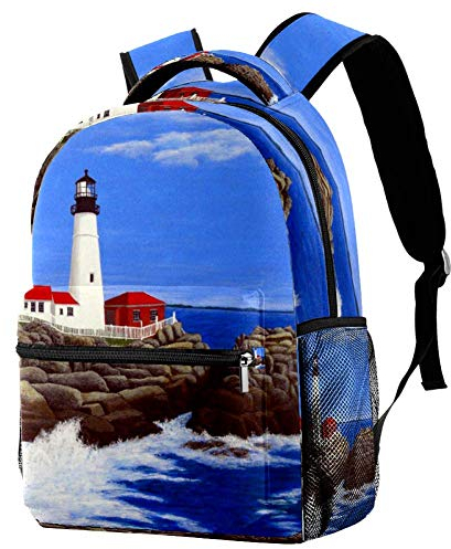 LORVIES Portland Lighthouse lässiger Rucksack, Schulterrucksack, Büchertasche für Schule, Studenten, Reisetaschen