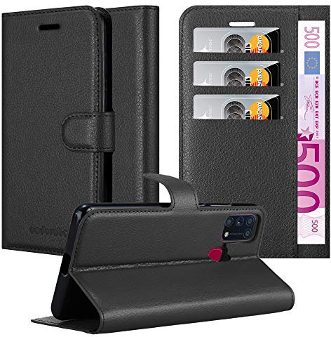 Cadorabo Hülle kompatibel mit Samsung Galaxy M31 Handyhülle aus Premium Kunst Leder Flip Klappbare Stoßfeste Magnetische [Standfunktion] [Kartenfächern] Cover Hülle für Galaxy M31 Tasche in Schwarz
