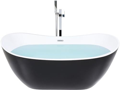 Baignoire Îlot de Forme Ovale en Acrylique Noir 170 cm Capacité Maximum de 240 Litres et Design Tendance pour Salle de Bain Moderne Beliani