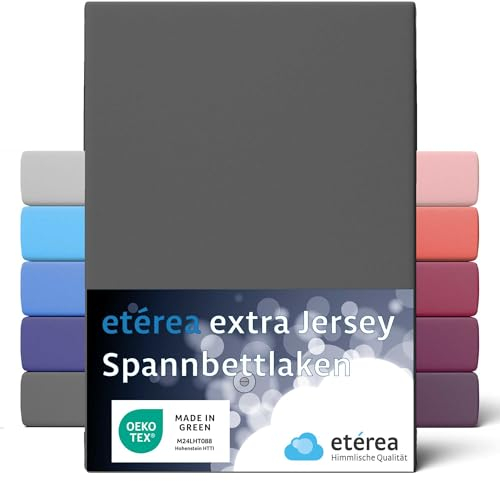 etérea Premium Spannbettlaken 140x220cm - 160x220cm Anthrazit – extra Jersey Spannbetttuch bis 35cm Höhe – 160 g/m² gekämmte Baumwolle – Boxspring & Wasserbett Bettlaken