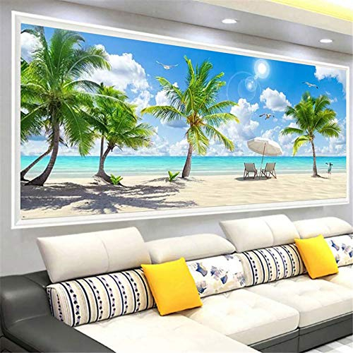 RAILONCH DIY 5D Diamond Painting Kits große DIY Vollbohrer Sommer Strand Ozean Kokosnussbaum Handwerk für zu Hause Wanddekoration (120X50cm)