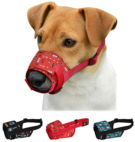 CollarDirect Maulkorb für Hunde – Verstellbarer, weicher, atmungsaktiver Tribal-Nylon-Mundschutz für kleine, mittlere und große Hunde, Anti-Kauen, Bellen S