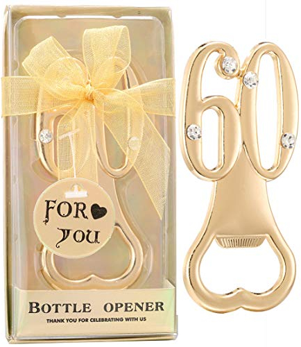 Set of 24 Creative Bottle Openers for 60th Birthday Party Favors or 60th Wedding Anniversary Party Gifts 60 Birthday Party Favors Souvenirs Decorations for Guests (24, Gold 60th)