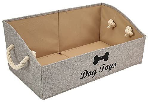 Geyecete Large Dog Toys Storage Bins - Foldable Fabric Trapezoid Organizer Boxes with Cotton Handle, Collapsible Basket for Shelves (Light Brown-DOG)