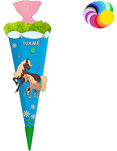alles-meine.de GmbH Bastelset - Schultüte Farbe & Größe wählbar 70/85 / 100 cm - Pferde & Fohlen - inkl. Name - Farbe frei wählbar - Bastelschultüte - Zuckertüte zum selber..