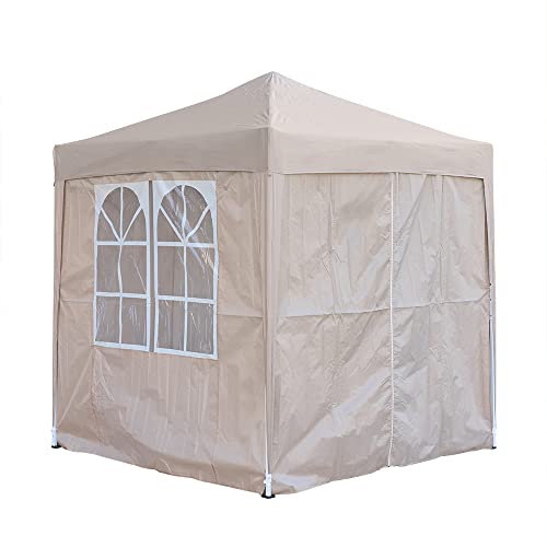 n Pop Up Canopy 2x2m Gazebo Marquee Waterproof Garden Awning Party Tent Canopy 4 polyester sidewalls (Beige)