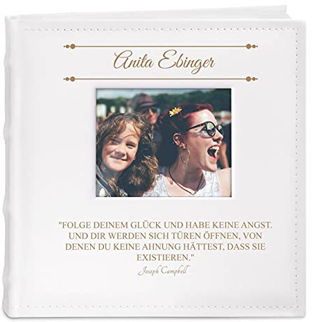 Maverton Einsteckalbum + mit Gravur - 21x22cm - Fotoalbum für 200 Fotos 10x15cm - 100 Seiten - Weiß - Geburtstagsgeschenk für Damen - Zitat