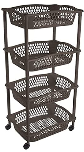 Acan Tradineur - Carrito Verdulero con Ruedas - Modelo HG - Fabricado en Plástico - Multiusos para organizar los Espacios domésticos - 4 Cestas - 90 x 41 x 30 cm - Color Marrón