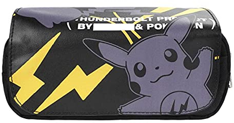 CosplayStudio Große Poke Federtasche | Federmäppchen mit PU-Leder Abdeckung | 20cm (Pika(Schwarz))