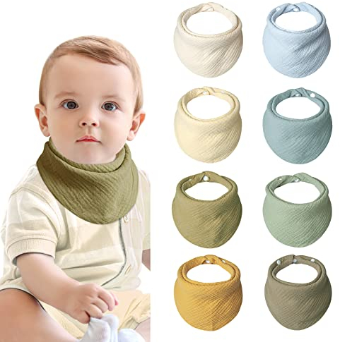 lulumoon Lätzchen Baby Absorbierende Dreieckstuch, Musselin Halstuch Baby mit Verstellbares Druckknopf, Weiche Sabberlätzchen für Junge und Mädchen, Unisex, 8 Stück (Wald)