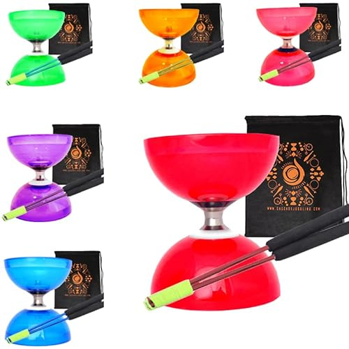 Juggle Dream Ensemble de diabolo à triple roulement à quartz avec baguettes en aluminium « métal », corde de diabolo et sac de transport en cascade (rouge avec baguettes rouges)