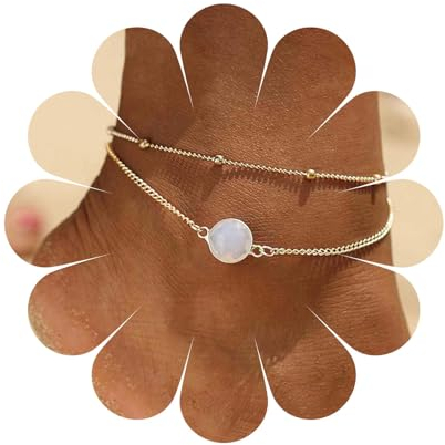 Aneneiceera Bracelet De Cheville En Opale Et Pierre De Lune Bracelet De Cheville En Or Superposé, Été, Plage, Pied, Chaîne, Bijoux De Mariage Pour Femmes Et Adolescentes.