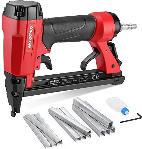 WORKPRO Air Staple Gun with 1500pcs Staples(6mm-16mm), 21GA / Type 8016, Lightweight Pneumatic Stapler with Safety Nose, Ideal for DIY, Decoration, Furniture Making, Upholstery, Woodworking