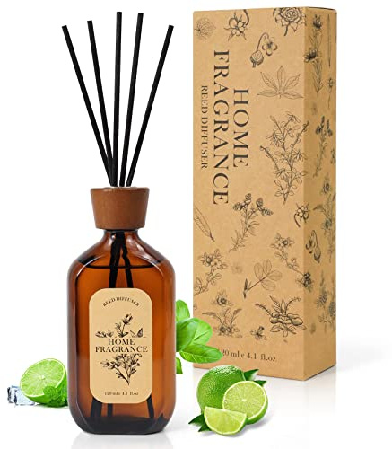 120ml Reed Diffusers for Home, Scented Reed Diffusers, Lemongrass & Lime Fragrance, Gift for Housewarming, Birthday, Home Indoor,Outdoor,Long Lasting