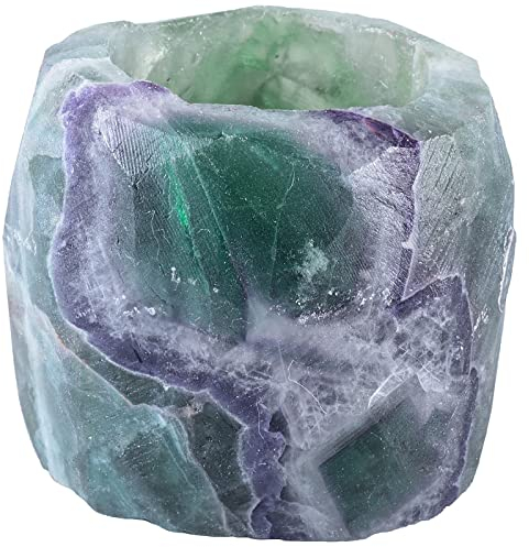 Nupuyai Natürlicher Fluorit Stein Teelichthalter Votivkerzenhalter Kerzenhalter Rohstein Form Kerzenständer Luftpflanzen Halter für Teelichthalter Altar, Meditation, Tisch, Party-Dekor