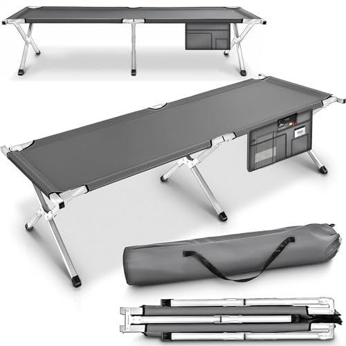 TRESKO XXL Campingbett Feldbett 210 x 72 x 45 cm Metallrohr - Belastbarkeit bis 150kg (Grau)