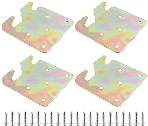Suiwotin Lot de 4 plaques à crochets pour rail de lit, support de montage robuste avec vis de montage, crochets universels en bois pour cadres de lit, têtes de lit, pieds de lit (laiton galvanisé)