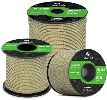 Abma Cord Paracord 2mm 30m 100% Nylon Rope 1 Strand Type I Parachute Cord - Max. 45kg (100lbs) - Holy Guacamole