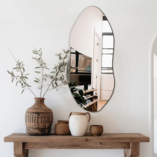 Delma Unregelmäßiger Wandspiegel für Wand, Eingang, Schlafzimmer, asymmetrischer Spiegel mit Haken, Wolkenspiegel, ästhetischer Spiegel, rahmenloser Spiegel