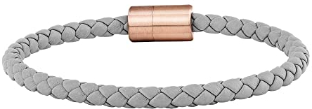caÏ Herren Armband Leder olivenblattgegerbt grau rosé 925/- Sterling Silber 21cm Grau 029060004-21