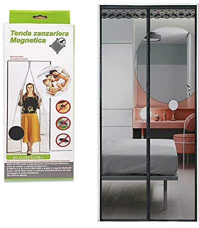 KOKOBOX Magnetisches Moskitonetz für Türen, magnetische Moskitonetze, Moskitonetz für Fenster, schließt sich von alleine (90 x 210 cm, Schwarz)