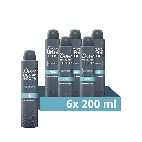 Dove Men+Care Classic with ¼ moisturising cream Men's Antiperspirant Deodorant Body Spray for 48 hour protection against sweat and odour 200 ml, Pack of 6
